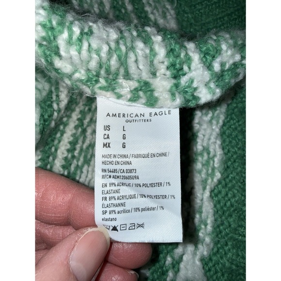 American Eagle Green Fair Isle Sweater Crewneck Snowdrift Warm Cozy Large St Pat - Picture 14 of 15